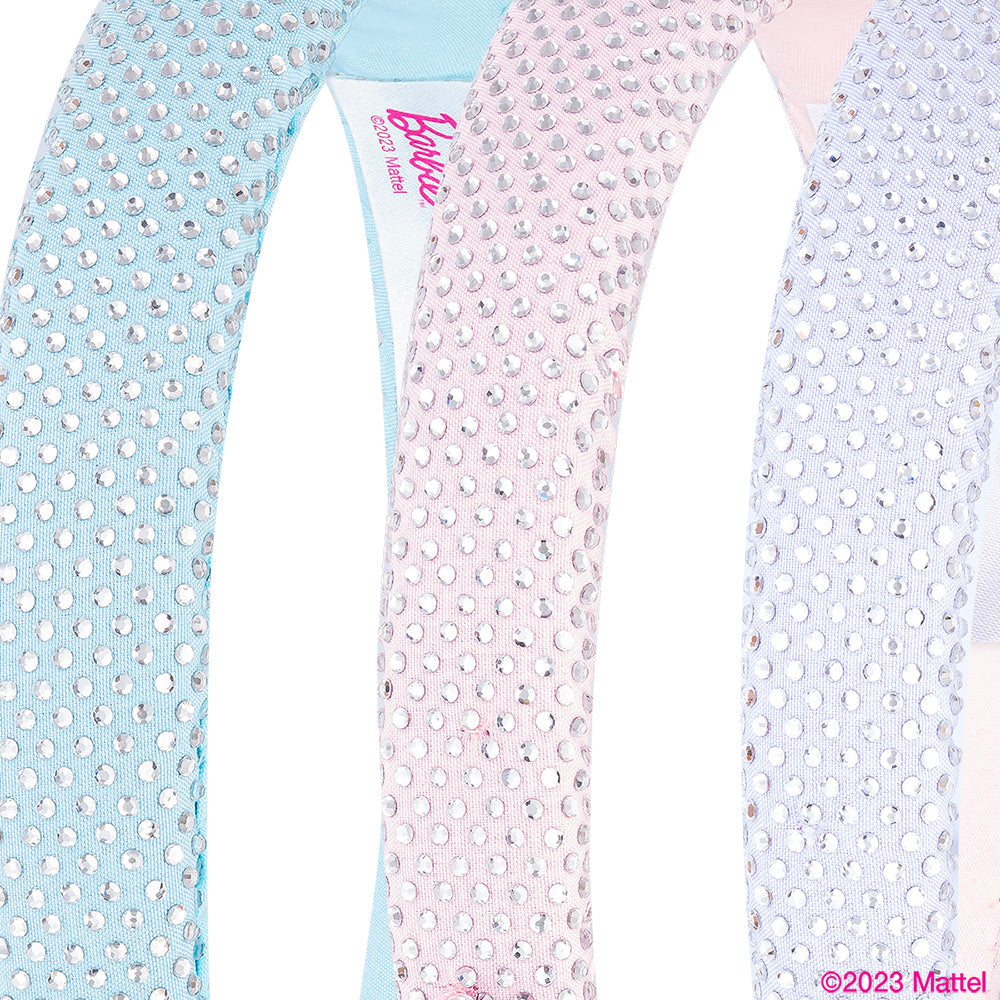 Barbie Rhinestone Puff Hair Bands with Barbie Charm - Set of 3 - Pink, Blue & Lilac