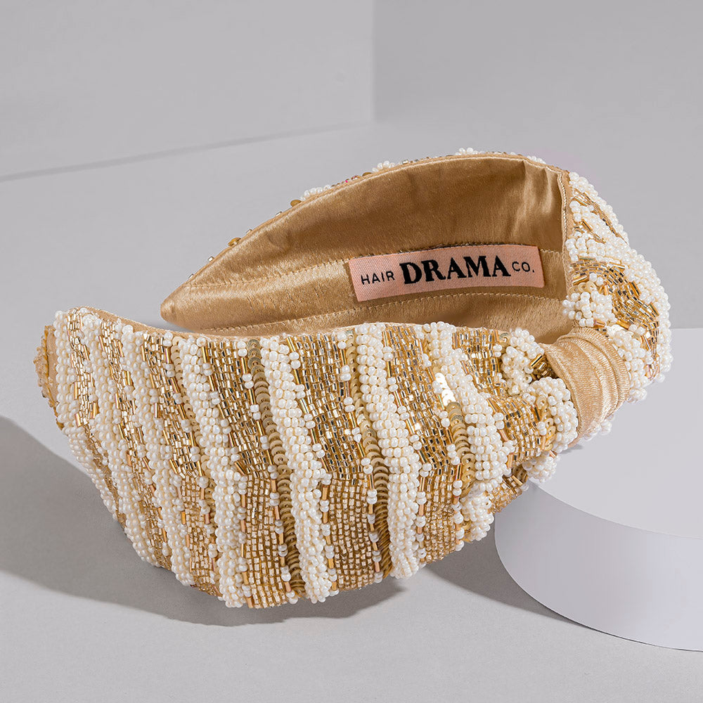 Irina Knotted Hair Band - White & Gold