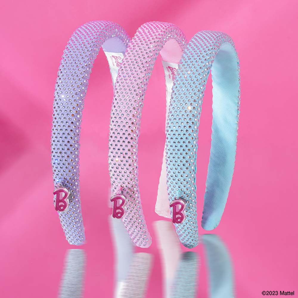 Barbie Rhinestone Puff Hair Bands with Barbie Charm - Set of 3 - Pink, Blue & Lilac