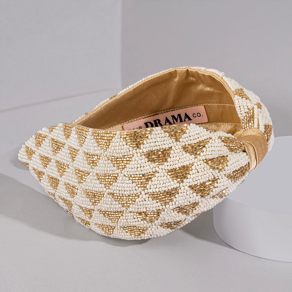 Selene Knotted Hair Band - White & Gold