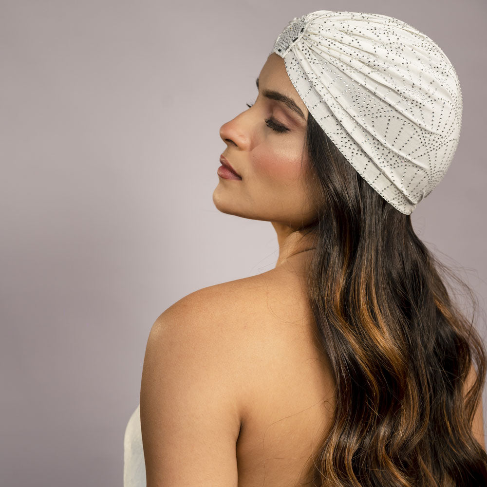 Off - White Turban - Silver Crystals