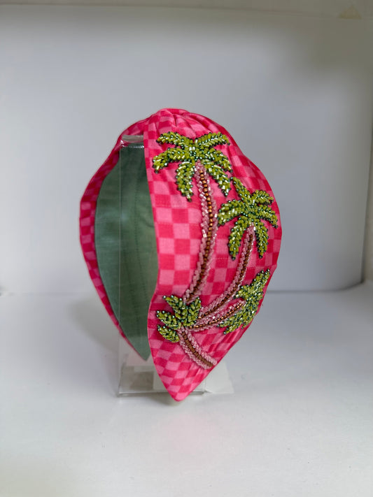 Palm Tree on Checks Knotted Headband