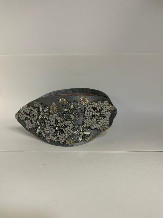 Shalone Flora Embellished Knotted Headband - Grey