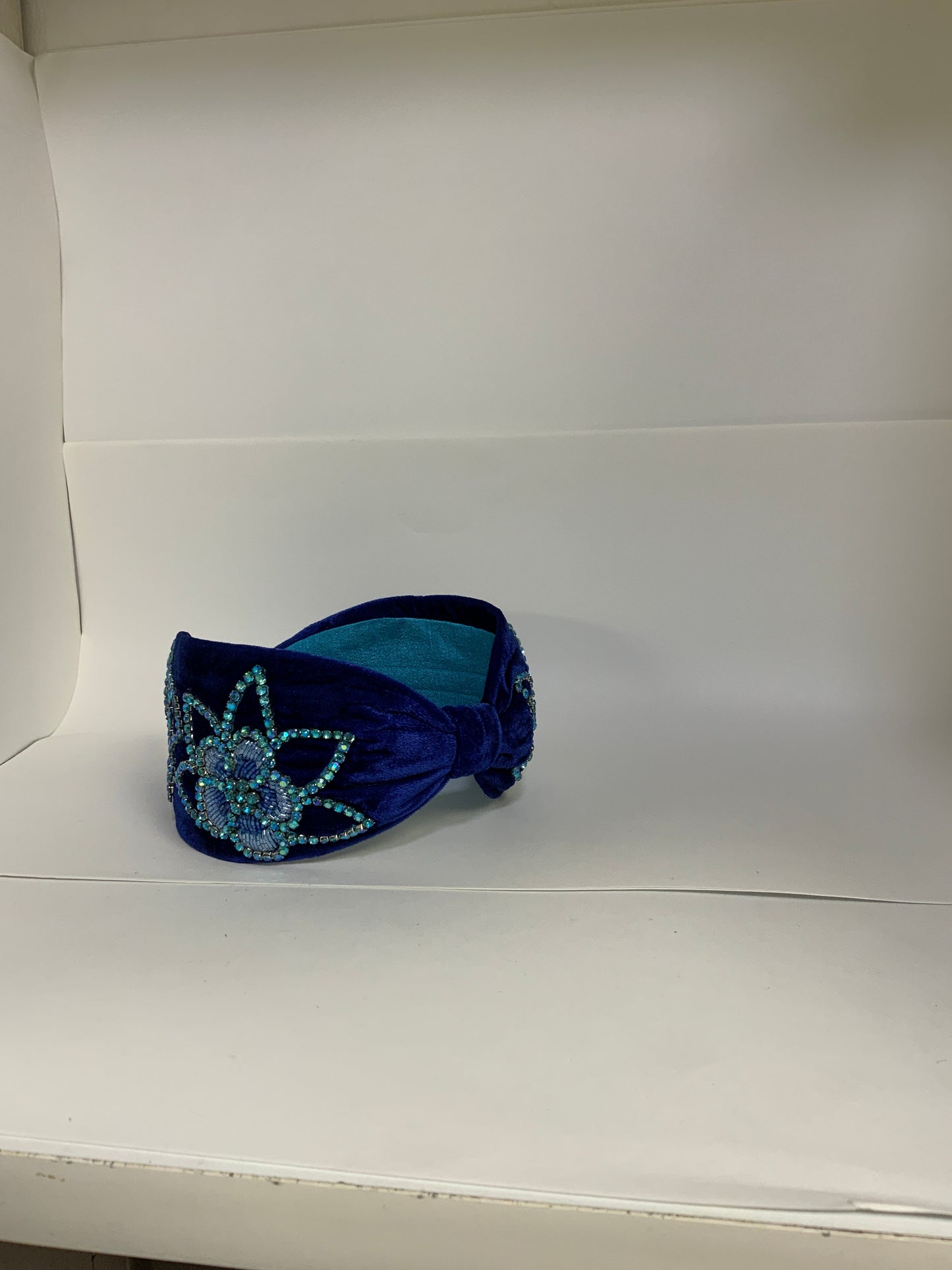 Midnight Bloom Embellished Knot Headband – Navy