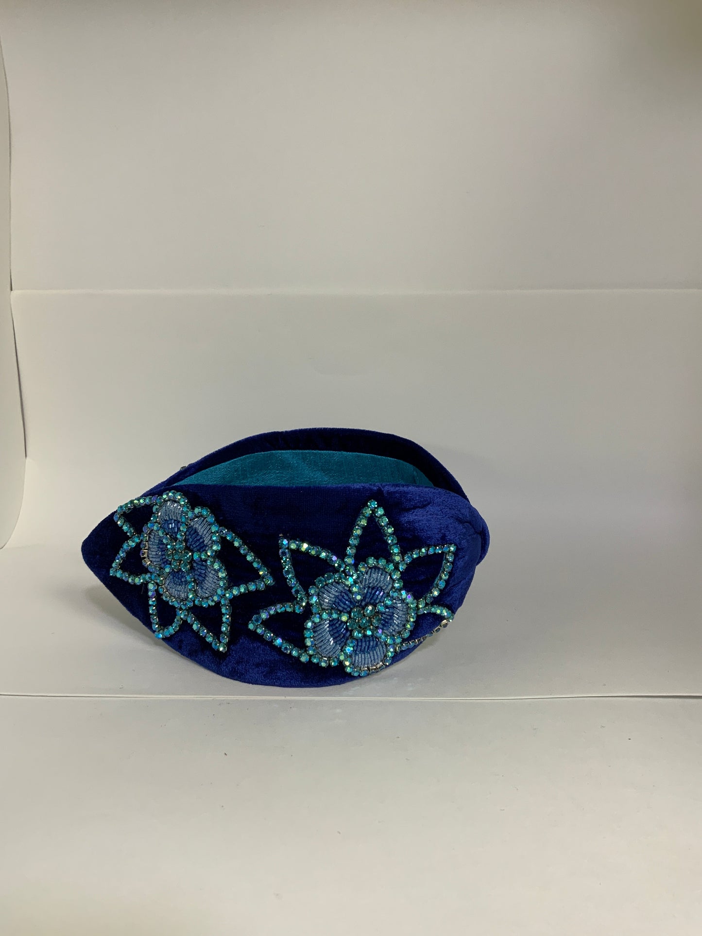 Midnight Bloom Embellished Knot Headband – Navy